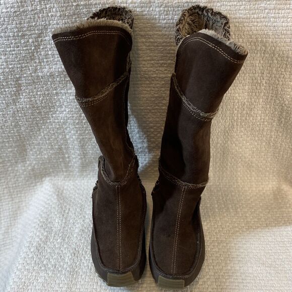 Patchwork Leather Knee HIgh Boots Size 6.5 Browns Faux Fur Lining Sporto - Picture 1 of 9